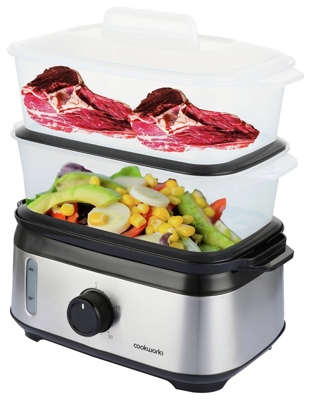 Cookworks FS1400-GS 2 Tier Steamer - Stainless Steel