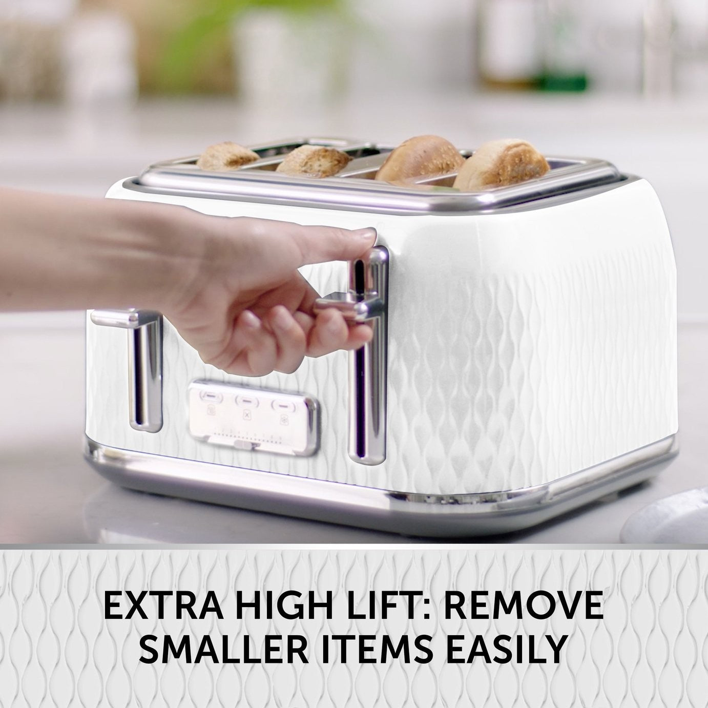 Breville VTT911 Curve 4 Slice Wide Slot High Lift Toaster - White & Chrome.