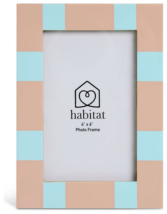 Habitat Pink & Blue Checkered Mango Wood Frame - 4x6"