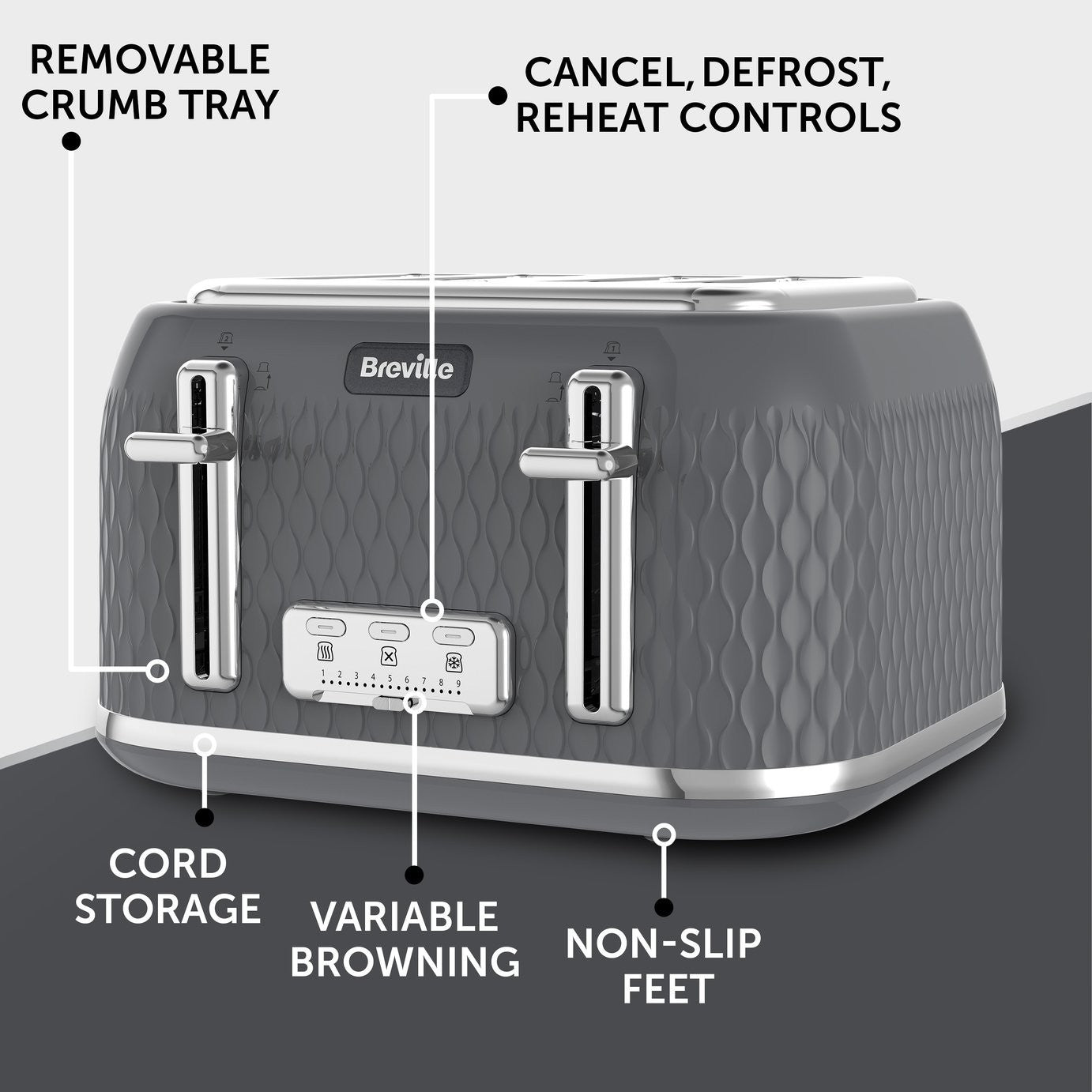 Breville VTR013 Curve 4 Slice Toaster - Grey and Chrome