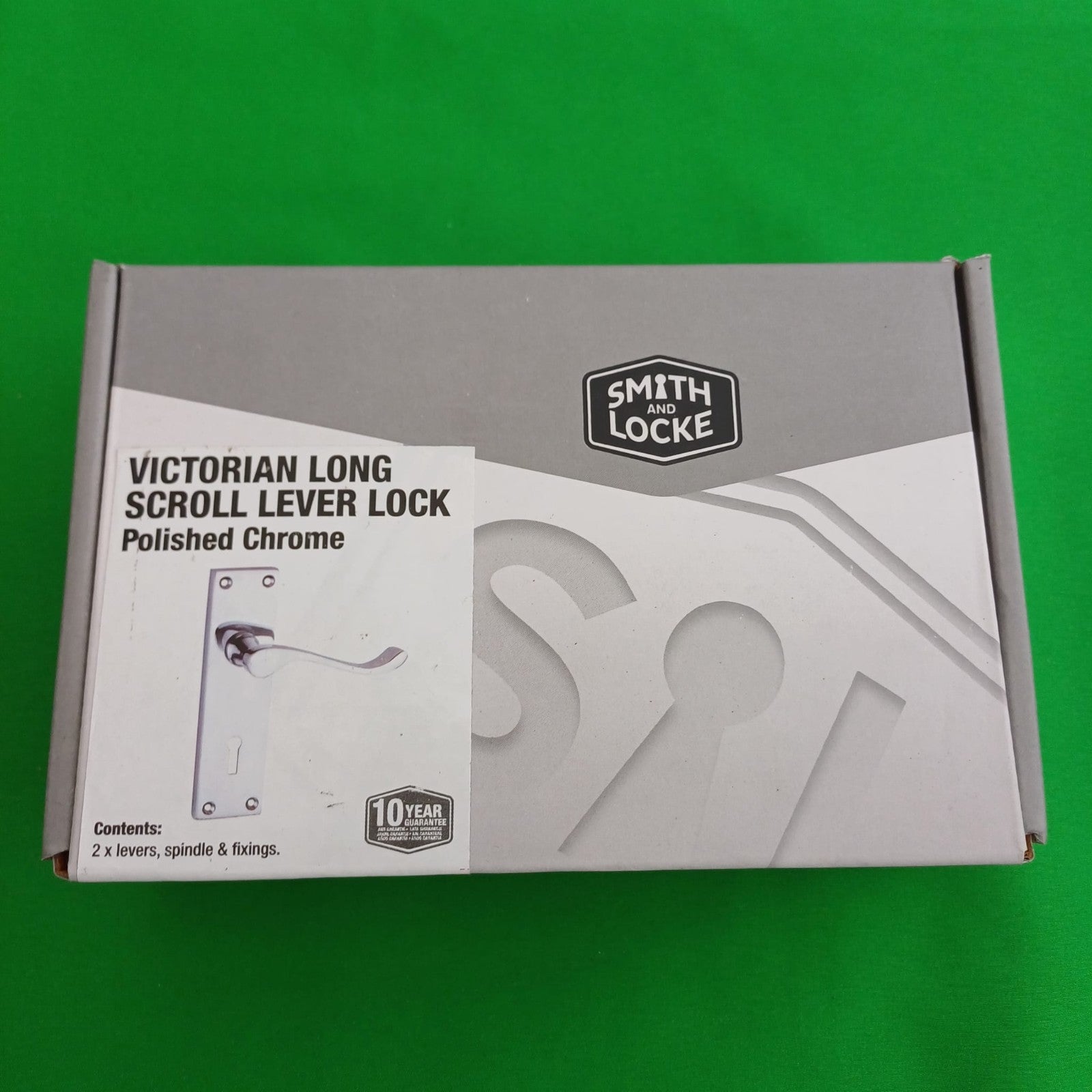 Chrome door handles - never used Victorian long scroll lever lock boxed