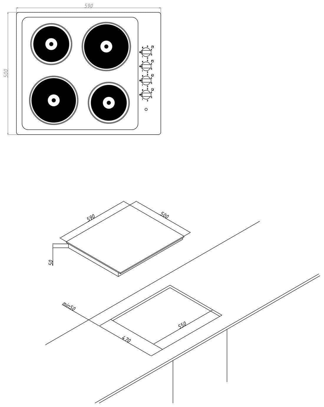 Bush RL60SPH Electric Solid Plate Hob - Stainless Steel
