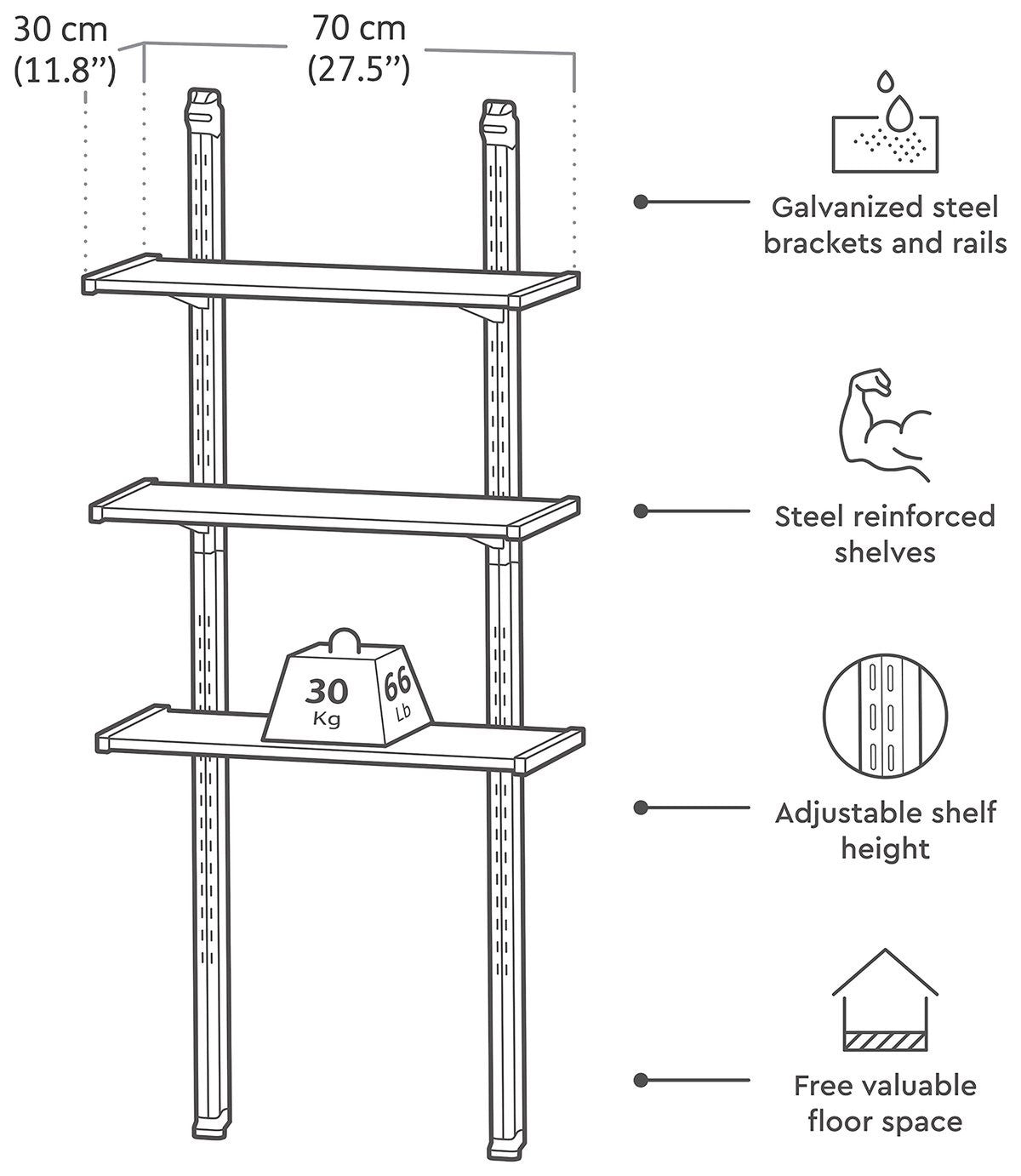 Keter Shed Adjustable Shelving Kit | 3 Shelves | 70cm | Steel Brackets