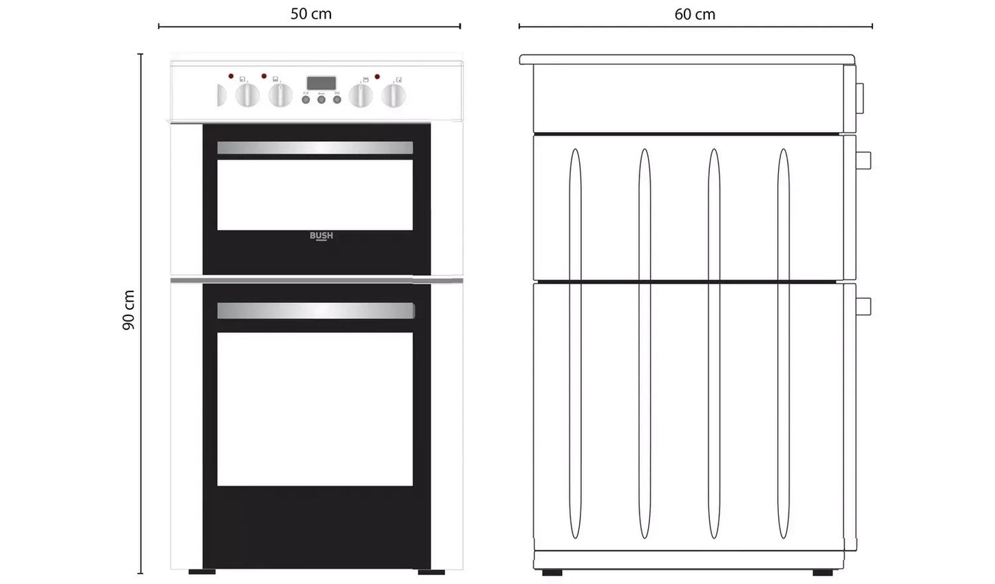 Bush DHBEDC50B 50cm Double Oven Electric Cooker - Black
