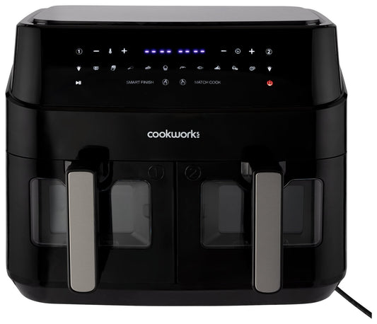 Cookworks 9L Dual Air Fryer 2 Basket Smart Finish 2600W Black