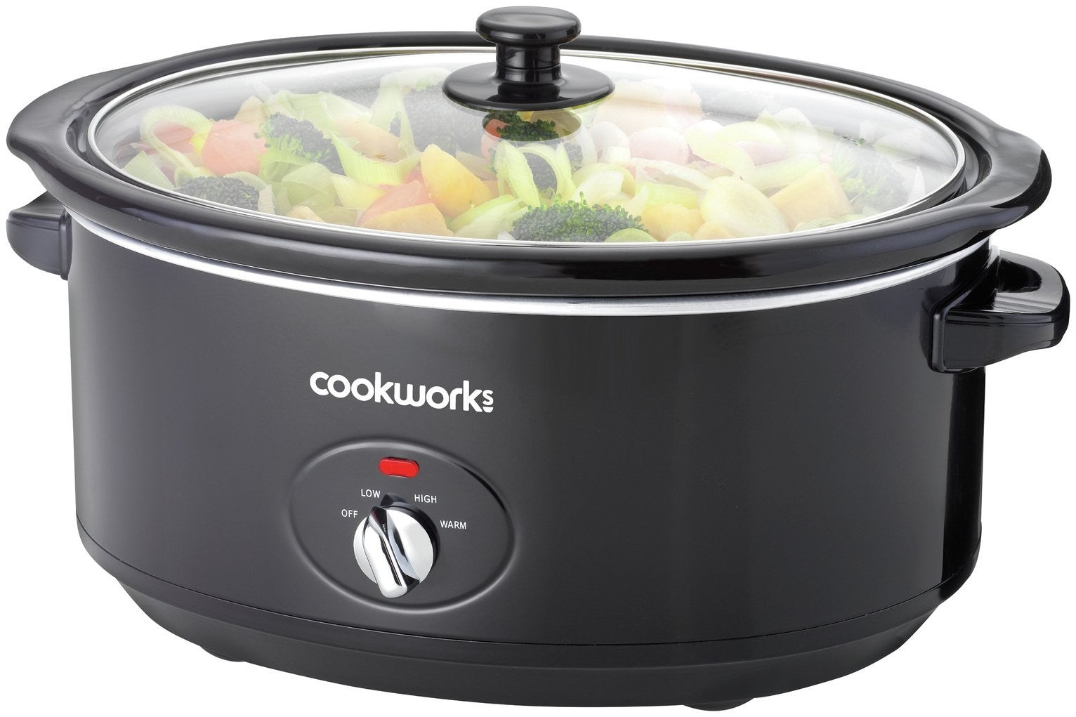 Cookworks 6.5L Slow Cooker Black 320W 3 Heat Settings Glass Lid Ceramic Bowl
