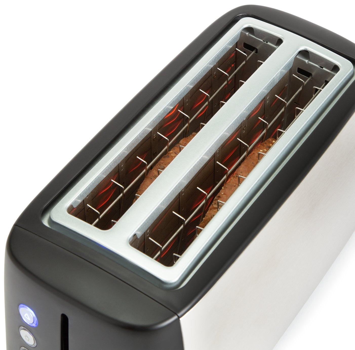 Cookworks Long Slot 4 Slice Toaster - Black and Silver