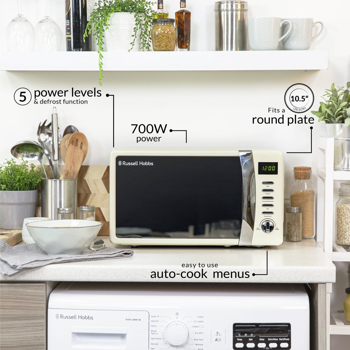 Russell Hobbs Worcester 700W Standard Microwave - Cream