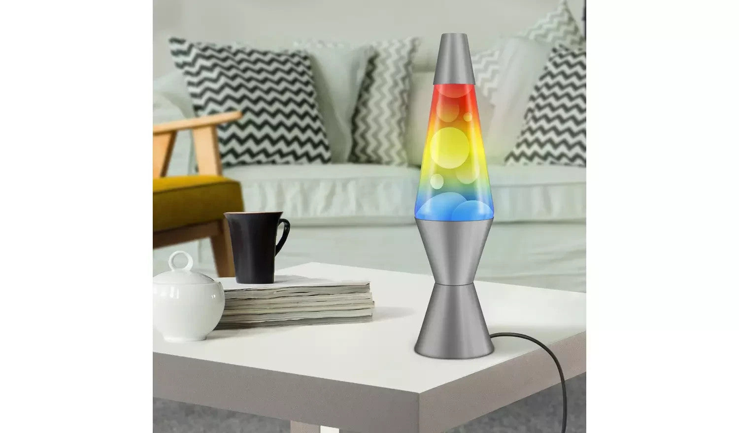 Rainbow Glitz Lava Lamp 14.5in - Yellow & Silver
