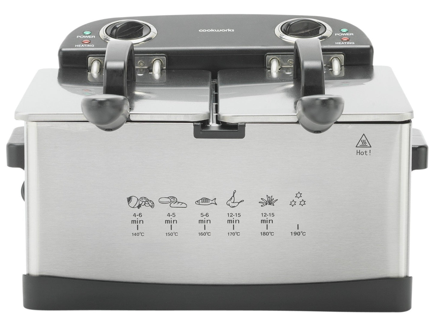 Cookworks Stainless Steel Twin Professional Deep Fat Fryer - 5L Dual Basket 2400