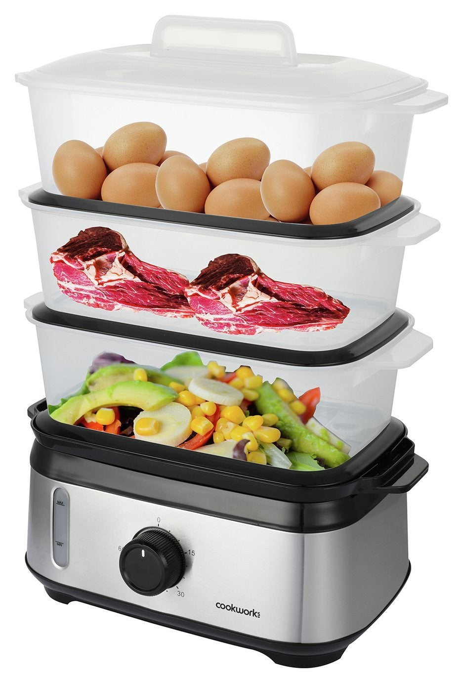 Cookworks FS1400-GS 3 Tier Steamer - Stainless Steel