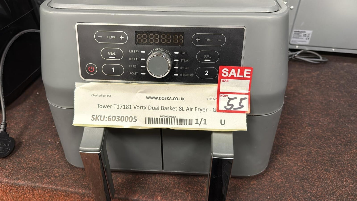 Tower T17181 Vortx Dual Basket 8L Air Fryer - Grey