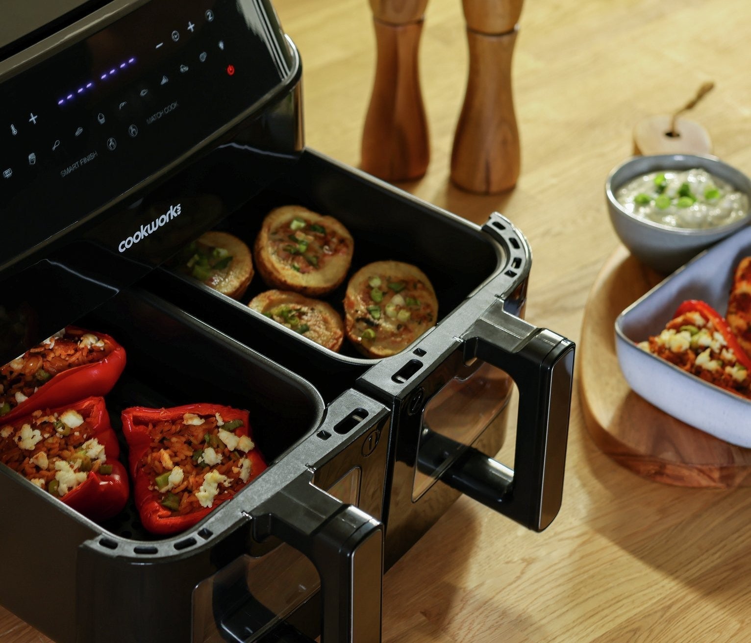 Cookworks 9L 2600W Dual Air Fryer KDF5577DTW Oil Free Healthy Style - Black