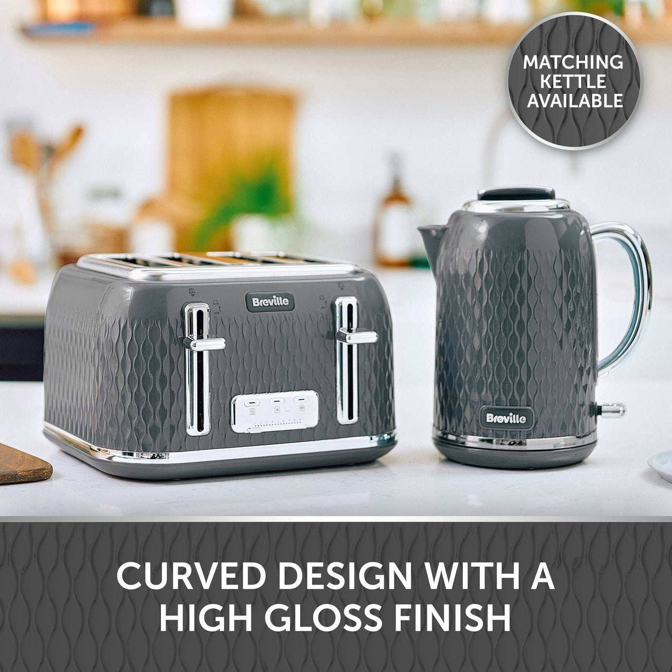 Breville VTR013 Curve 4 Slice Toaster - Grey and Chrome